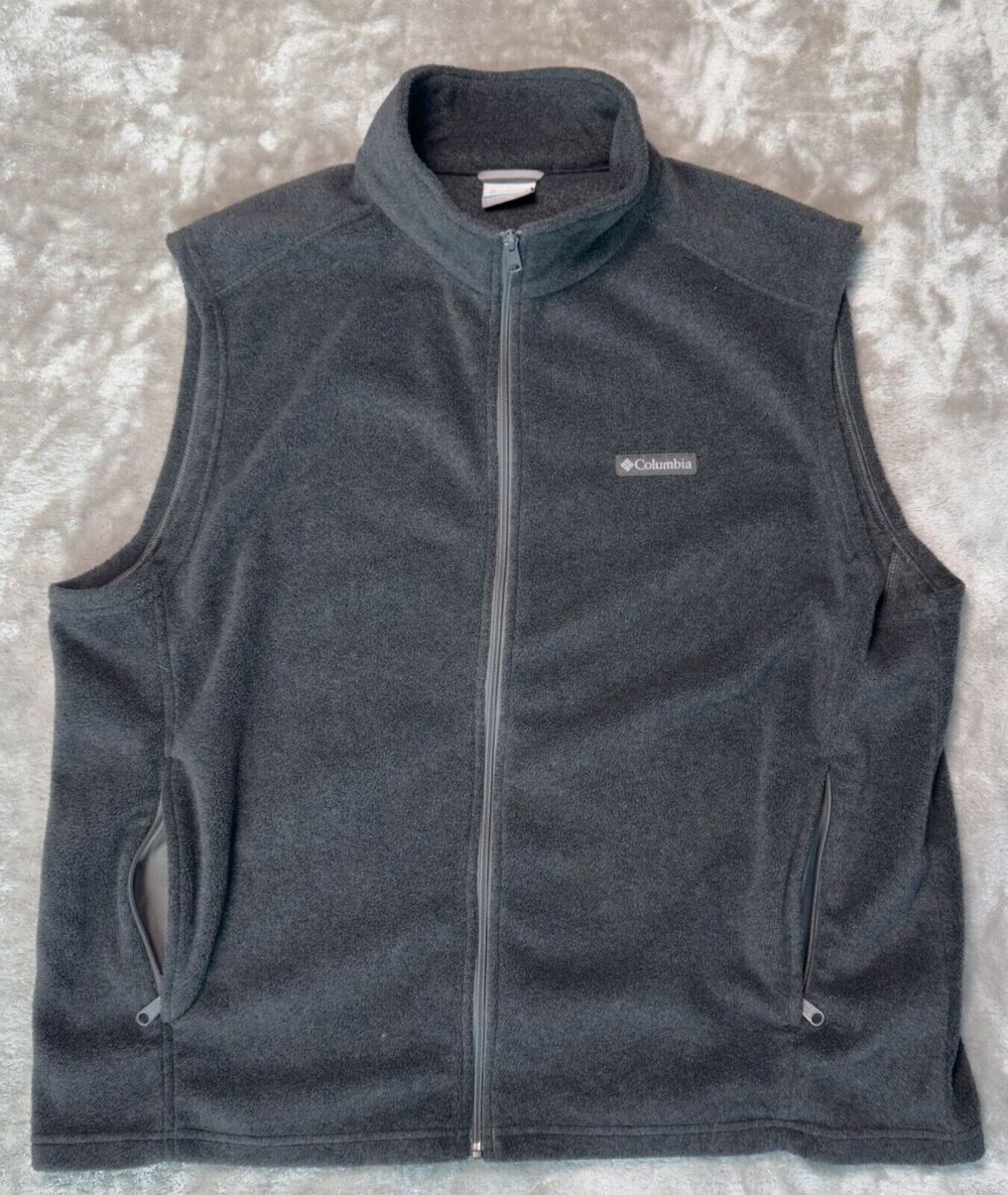 Columbia Benton Springs Gray Full Zip Fleece Vest Outerwear Mens Size XXL Cozy